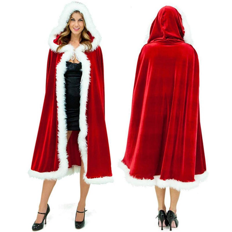 UDYR Women Santa Cloak Mrs Claus Costume Cape Hooded Robe, Christmas Cosplay Costume for Girl, Women(Red Adult) - Image 1